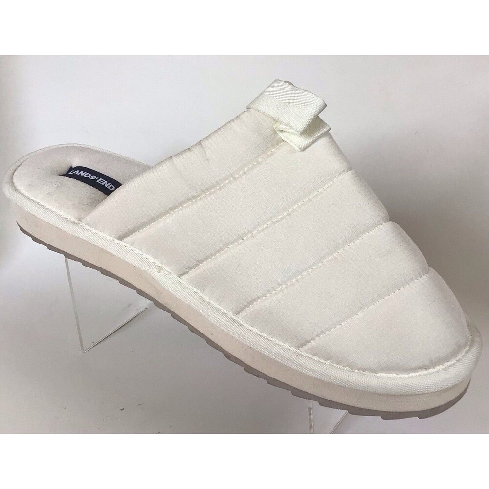 NEW LANDS' END Ivory White Quilted Puffer Indoor/Outdoor Slippers (Size 11 B)